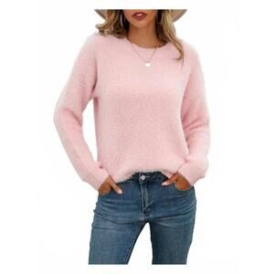 NEW HIDDENBRAND plush long sleeve crewneck knit sweater in pink